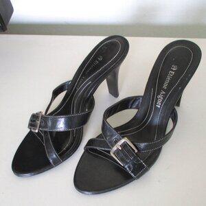 Etienne Aigner "Vega" Womens Black Leather Slide 3" Heel Sandal - Size 5.5M